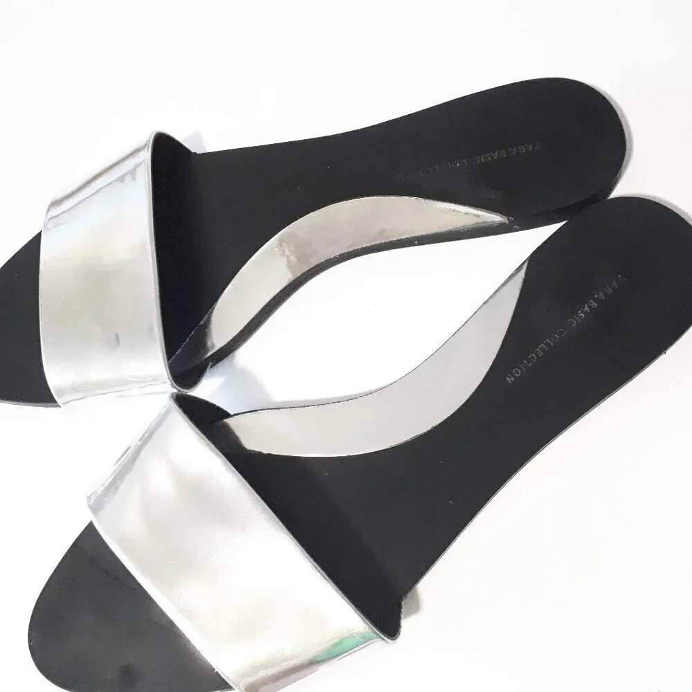 Zara patent metallic silver pool slide sandals, 36 or 41 - Picture 8 of 8